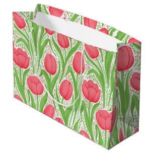 Sacola Para Presentes Grande Tulipas em vermelho e verde