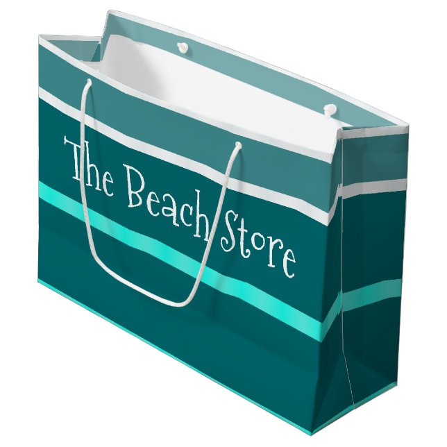 Sacola Para Presentes Grande Turquesa e Bright Teal Stripe (Frente inclinada)