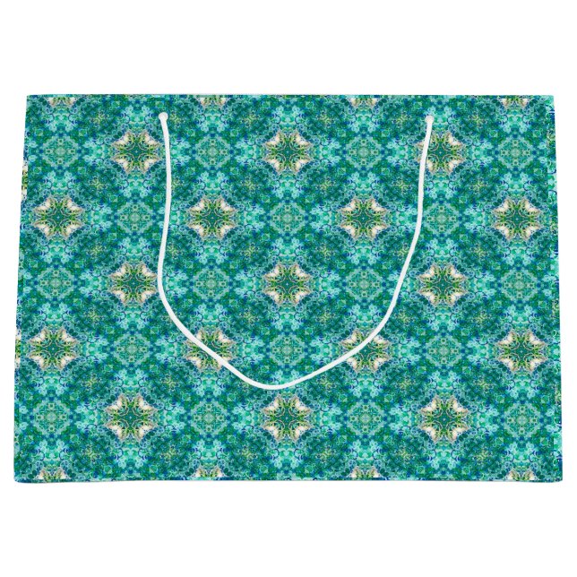 Sacola Para Presentes Grande Turquesa Kaleidoscope Patterno Gift Bag (Frente)
