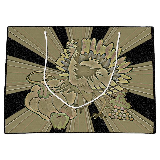 Sacola Para Presentes Grande Turquia no Dia de Ação de Graças - (Frente)