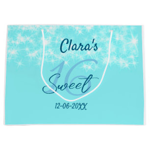 Sacola Para Presentes Grande Turquoise teal agate doce 16 anos adicione nome da