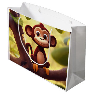 Sacola Para Presentes Grande Um bonitinho macaco-desenho em uma bolsa de presen