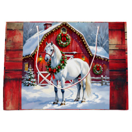 Sacola Para Presentes Grande Um Cavalo Branco Festivo e o Natal do Barno de inv
