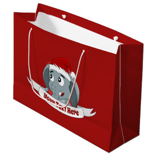 Sacola Para Presentes Grande Um desenho animado de Natal com um elefante bonito