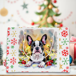 Sacola Para Presentes Grande Um Natal Doce de Boston Terrier