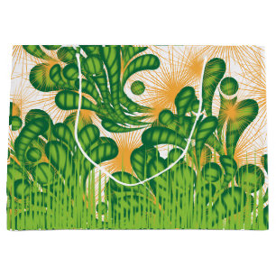 Sacola Para Presentes Grande Um padrão artístico verde e dourado representando