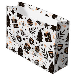 Sacola Para Presentes Grande Um padrão de Natal preto e branco