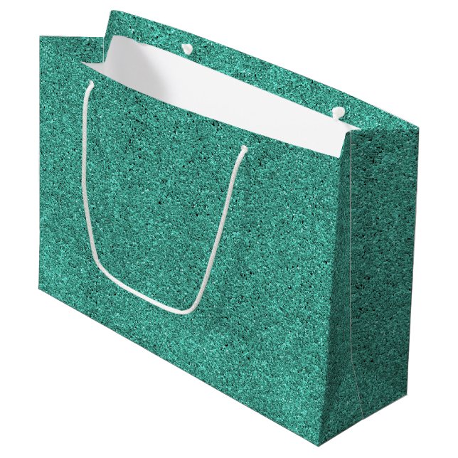 Sacola Para Presentes Grande Uma bolsa de presente verde com uma alça branca (Frente inclinada)