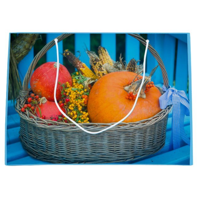 Sacola Para Presentes Grande Uma cesta de férias de cheio de abóboras (Frente)