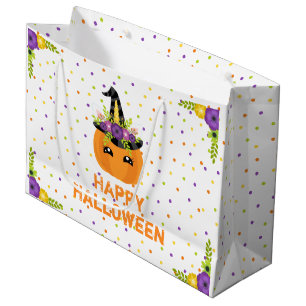 Sacola Para Presentes Grande Unicorn Pumpkin Feliz Dia das Bruxas Branco Grande