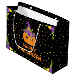 Sacola Para Presentes Grande Unicorn Pumpkin Feliz Halloween Black Gift B