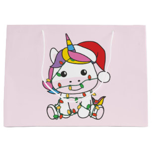 Sacola Para Presentes Grande Unicórnio Natal Animais de inverno Férias Unicórni