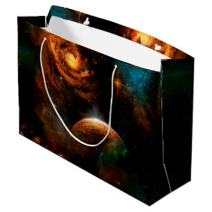 Sacola Para Presentes Grande Universo impressionante com planeta e estrelas