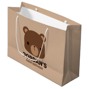 Sacola Para Presentes Grande Urso Castanho Bonito com Nome Personalizado