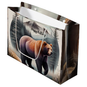 Sacola Para Presentes Grande Urso de Aquarela Marrom Russo