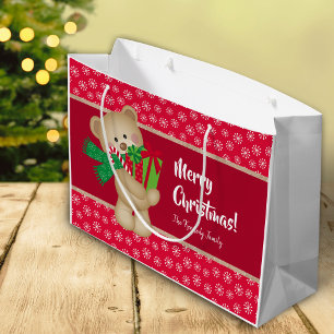 Sacola Para Presentes Grande Urso de Natal com Presente e Flocos de Neve, Verme