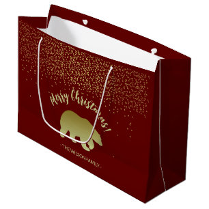 Sacola Para Presentes Grande Urso De Natal Dourado E Turvo
