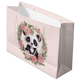 Sacola Para Presentes Grande Urso de Panda Adorável com Flores