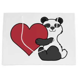 Sacola Para Presentes Grande Urso de panda bonito do dia dos namorados com