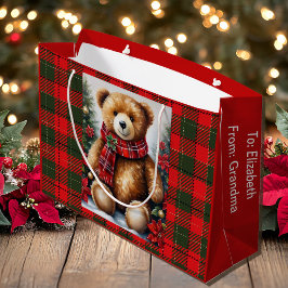 Sacola Para Presentes Grande Urso de Pelúcia Adicionar Nomes Natal Fofo