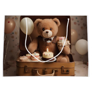 Sacola Para Presentes Grande Urso de pelúcia de aniversário