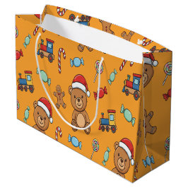 Sacola Para Presentes Grande Urso de pelúcia de Natal fofo e trem de brinquedo
