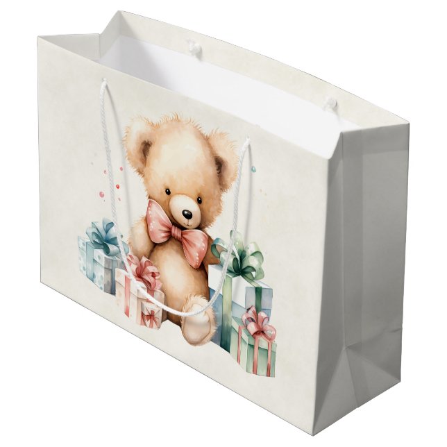 Sacola Para Presentes Grande Urso de Teddy Bonito com Presentes de Natal (Verso inclinado)