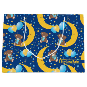 Sacola Para Presentes Grande Urso de Teddy Bonito Sentado no Padrão da Lua