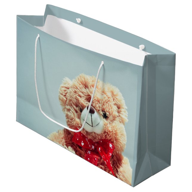 Sacola Para Presentes Grande Urso de Teddy com um Arco Vermelho (Frente inclinada)
