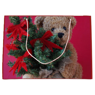 Sacola Para Presentes Grande Urso de ursinho com árvore de Natal
