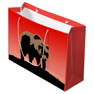 Sacola Para Presentes Grande Urso Grizzly no Sunset - Arte original sobre a vid