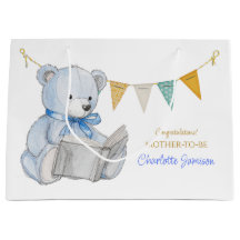 Urso Personalizado lendo um Chá de fraldas de livr
