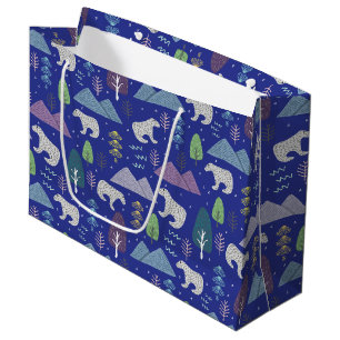 Sacola Para Presentes Grande Urso Polar Aventura do Ártico Inverno Azul