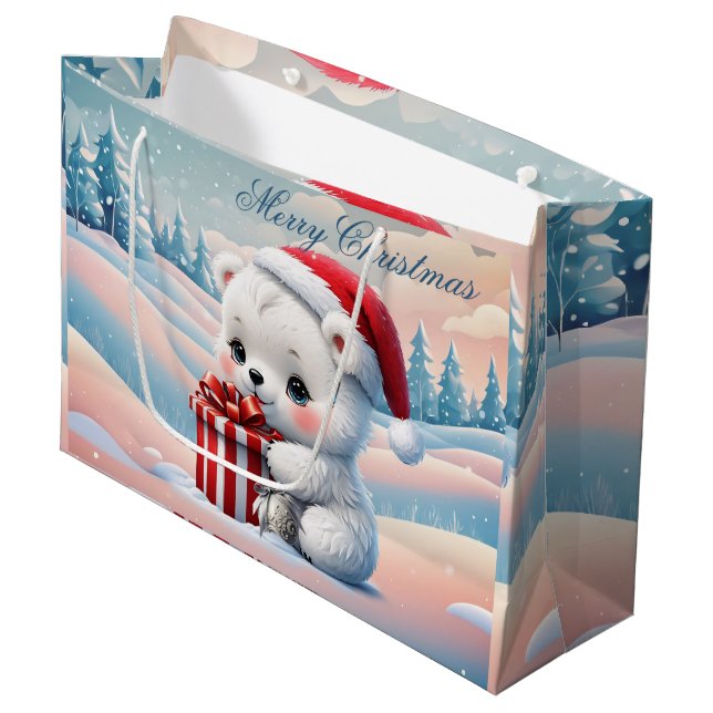 Sacola Para Presentes Grande Urso polar de Natal (Frente inclinada)