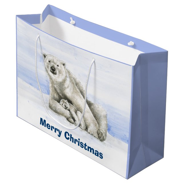 Sacola Para Presentes Grande Urso polar e Cub (Frente inclinada)