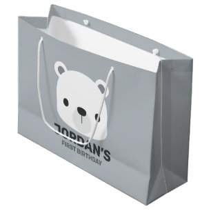 Sacola Para Presentes Grande Urso Polar Fofo com Nome Personalizado