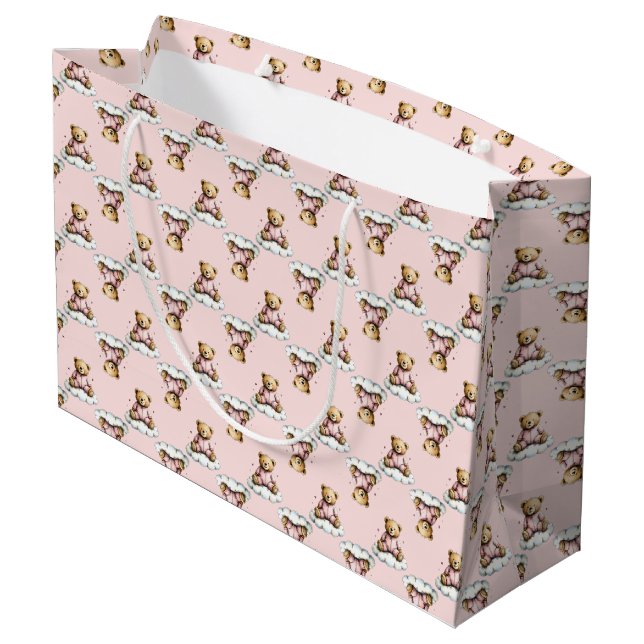 Sacola Para Presentes Grande Urso Teddy Fofo de Pérola Rosa (Verso inclinado)