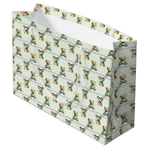 Sacola Para Presentes Grande Urso Teddy Fofo em PJs Verdes na Nuvem