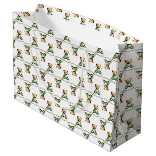 Sacola Para Presentes Grande Urso Teddy Fofo em uma Nuvem Fofa com PJs Verdes