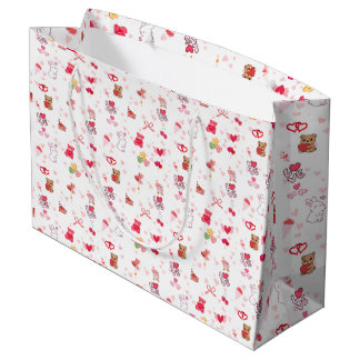 Sacola Para Presentes Grande Urso Teddy Kawaii Fofo & Corações Dia dos Namorado