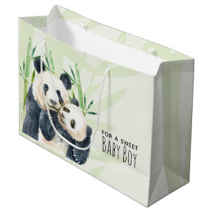 Sacola Para Presentes Grande Ursos de Panda Bonitos Cudddcolor Aquarela Menino