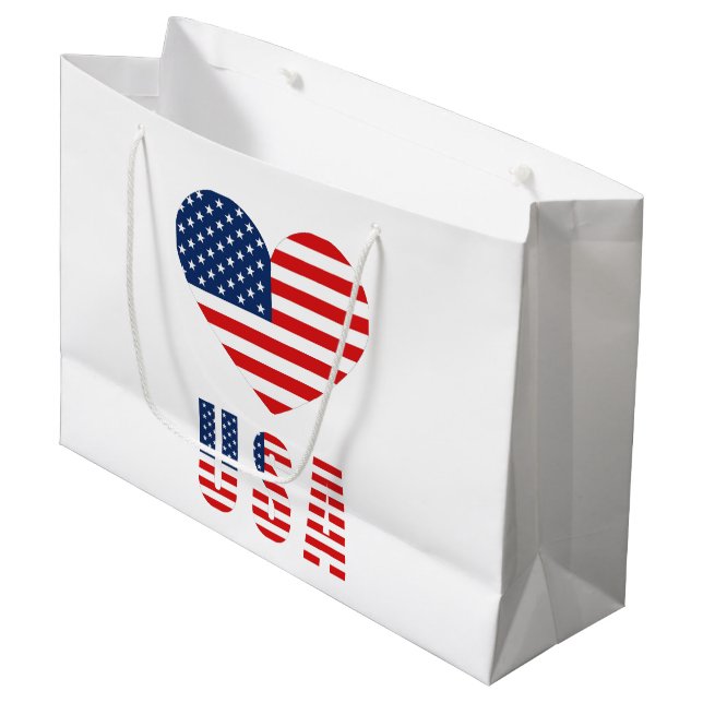 Sacola Para Presentes Grande USA Flag Heart Large Gift Bag for Patriotic Gift (Frente inclinada)