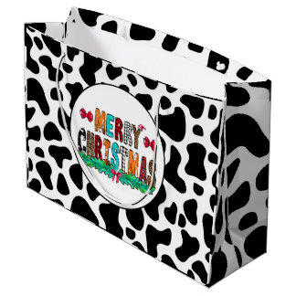 Sacola Para Presentes Grande Vaca Black White Patches Feliz Natal