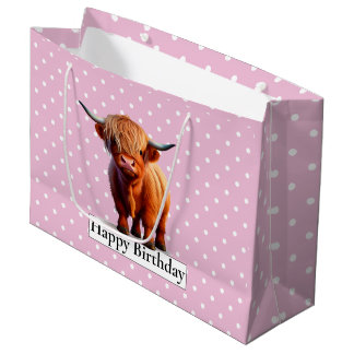 SACOLA PARA PRESENTES GRANDE VACA DE CABELO DE LONGO CABELO, DE ANIVERSÁRIO FEL