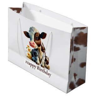 Sacola Para Presentes Grande Vaca Feliz Aniversário Daisy White