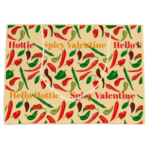 Sacola Para Presentes Grande Valentine Picante Olá Gatinha pimenta vermelha