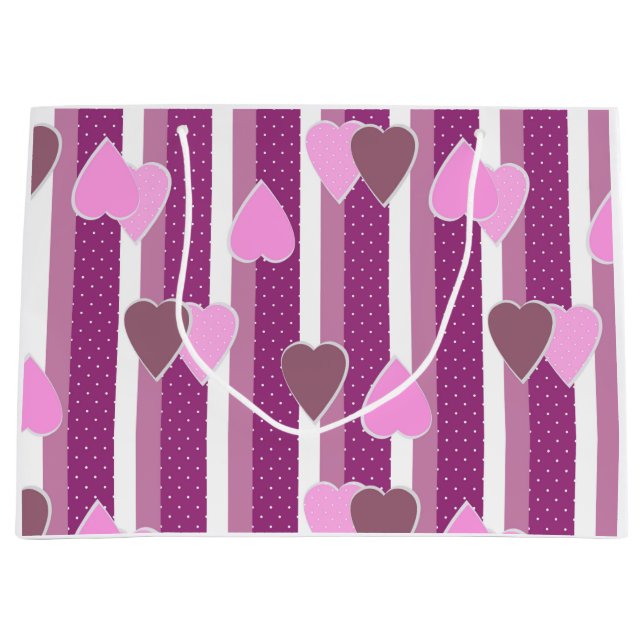 Sacola Para Presentes Grande Valentine's Day hearts on striped background  (Frente)