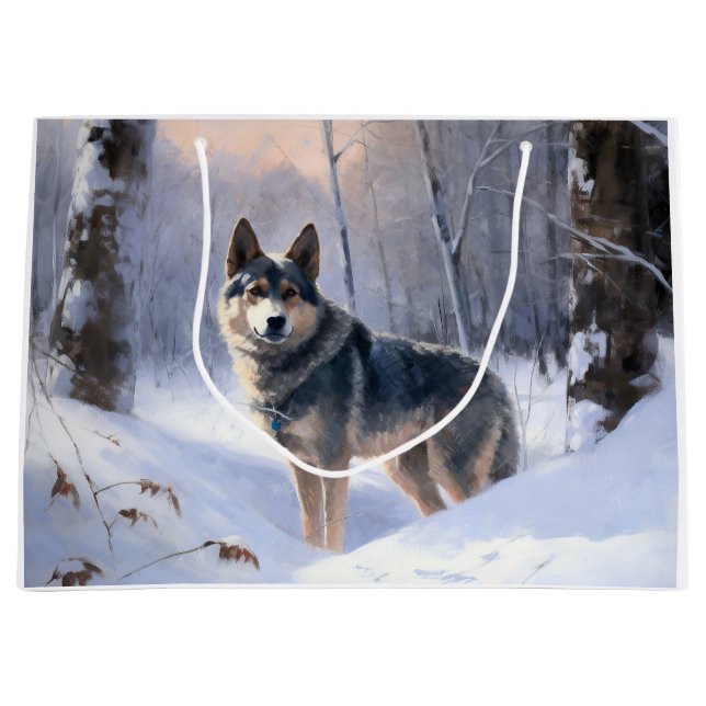 Sacola Para Presentes Grande Vallhund Sueco Deixa-A Neve Natal (Frente)