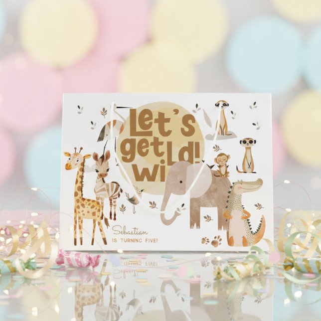 Sacola Para Presentes Grande Vamos ganha aniversário de criança de safari selva (Criador carregado)