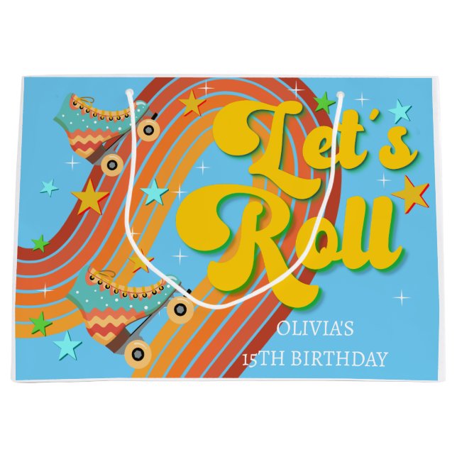 Sacola Para Presentes Grande Vamos rolo skate retrógrado arco-íris (Frente)